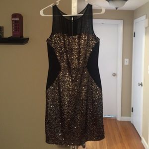 Aidan Mattox Sequin & Ponte Knit Sheath Dress