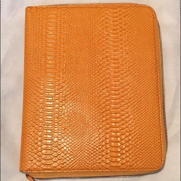 Smythson of Bond St. Tangerine Croc IPad case