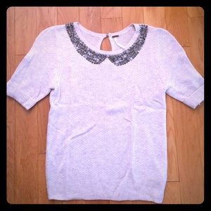 Free People beaded collar knit shirt