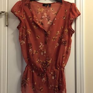 Burnt orange floral sheer blouse