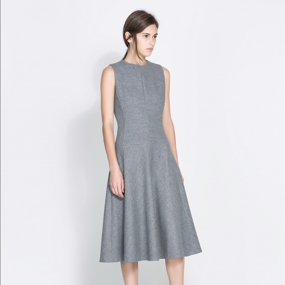 Zara timeless gray wool shift flare dress - Picture 3 of 4