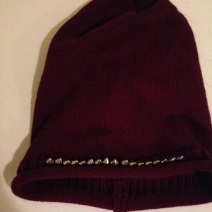 Studded burgundy beanie