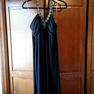 Little Black Dress, halter top, silver cream beads