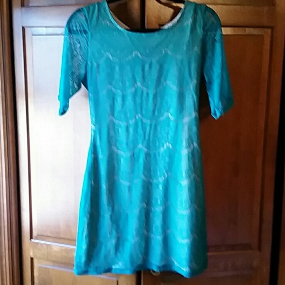 Teal and cream short dress