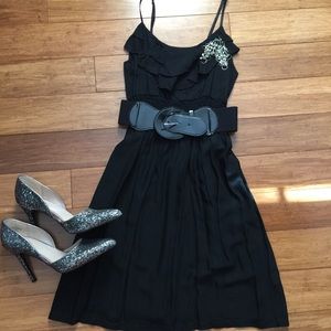 Black spaghetti strap ruffle dress.