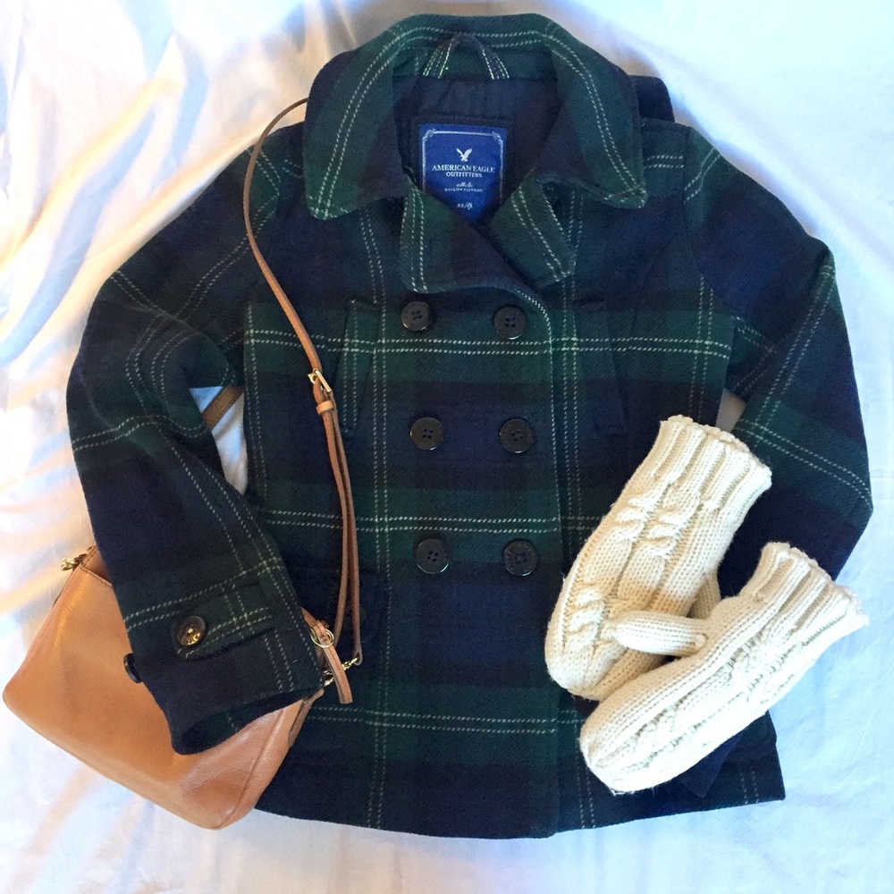 Plaid American Eagle Pea Coat