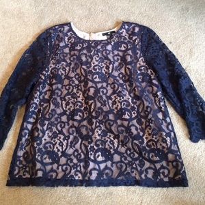 H&M blouse cream and navy