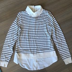 LOFT medium white and black striped collared shirt