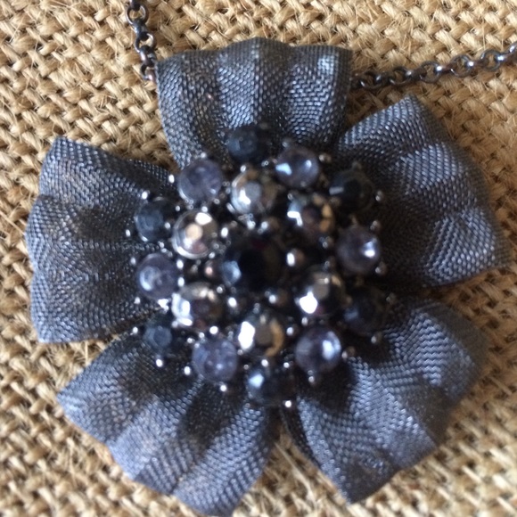 **SOLD** Beaded Black Flower Pendant Necklace - Picture 2 of 4