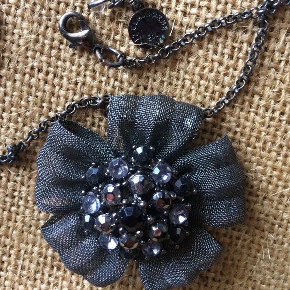 **SOLD** Beaded Black Flower Pendant Necklace - Picture 3 of 4