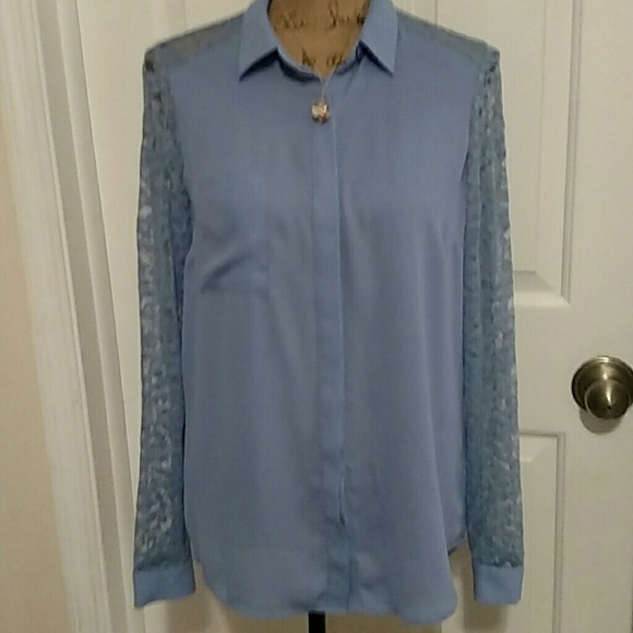 Light blue button down shirt, with lace sleeves
