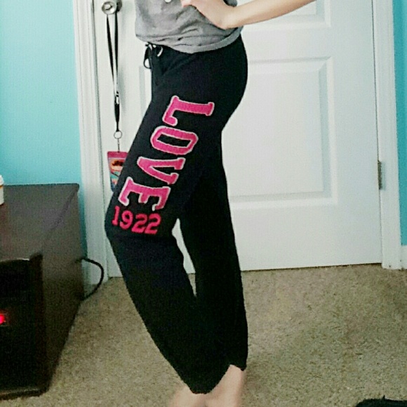 LOVE Black and Pink Sweatpants - Picture 1 of 4