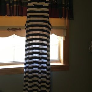 Blue and white striped maxi dress