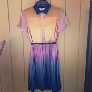 Multi Dye Silk Pleated Shirt Dress / Sheer / Sz 2