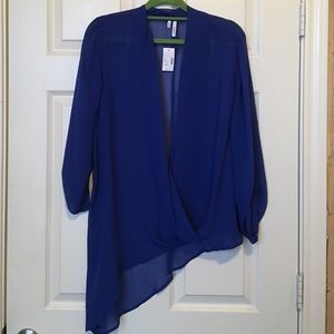 Blue, asymmetrical sheer shirt