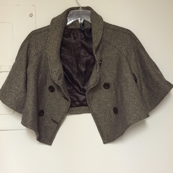 BROWN HERRINGBONE SHORT CAPE COAT size 10- 12