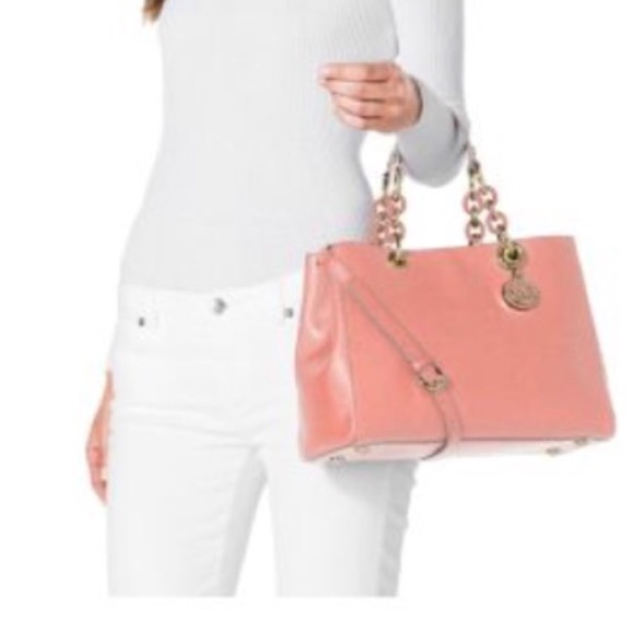 Medium light pink leather satchel