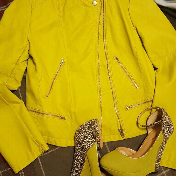 Citrine leather moto jacket