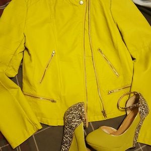 Citrine leather moto jacket