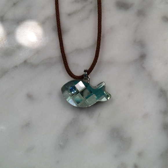 Swarovski fish necklace with leather cord.