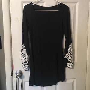 Long Black Top w/ White Lace Sleeves