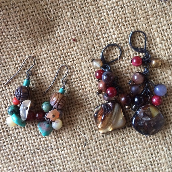Bundle of four pairs earrings in brown tones - Picture 2 of 3