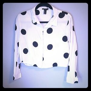Polka dot crop button up:)