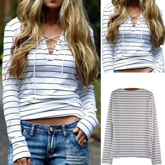 Lace up top striped ONLY SMALL AND LARGE LEFT - Picture 1 of 1