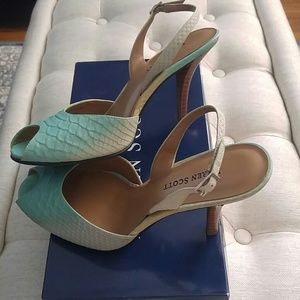 Snakeskin aqua two tone sling back heels