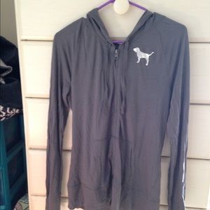 Long, lightweight hooded zip-up