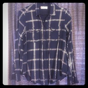 Navy and silver plaid top