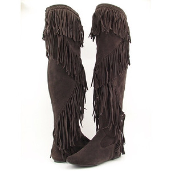 Sam Edelman black suede fringe boots size 10