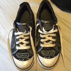 Silver and black coach tennis shoes