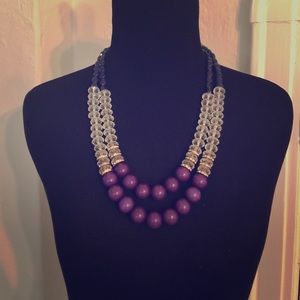 Purple, clear, & navy beaded necklace!
