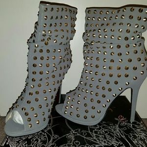 Slouchy suede gold studded boots