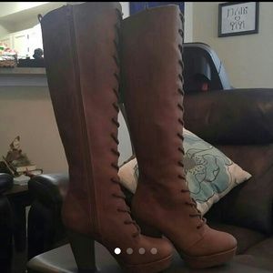 Tall cognac lace up boots