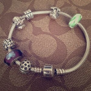 Authentic 7.5" Pandora Bracelet with Charms