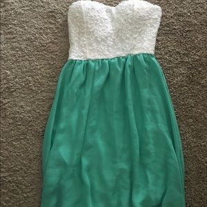 Sleeveless White and Mint Chiffon Dress