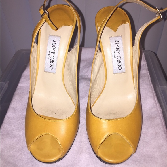 Jimmy Choo Yellow/Mustard Slingback Heels - Picture 3 of 4