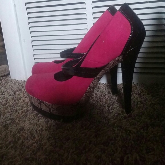 Call It Spring hot pink and snake skin heels