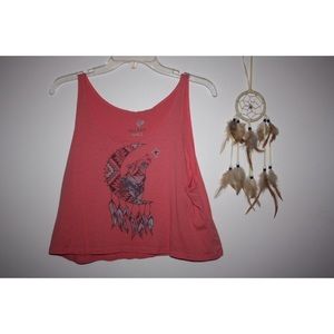 Peach moon/wolf/feather tank crop top