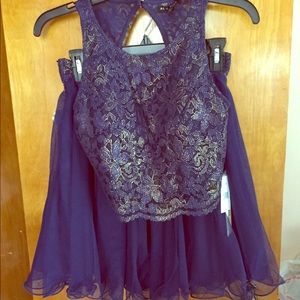 Navy Blue & Gold Two-Piece Homecoming Dress