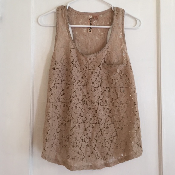 Tops - Beige lace racer back tank top