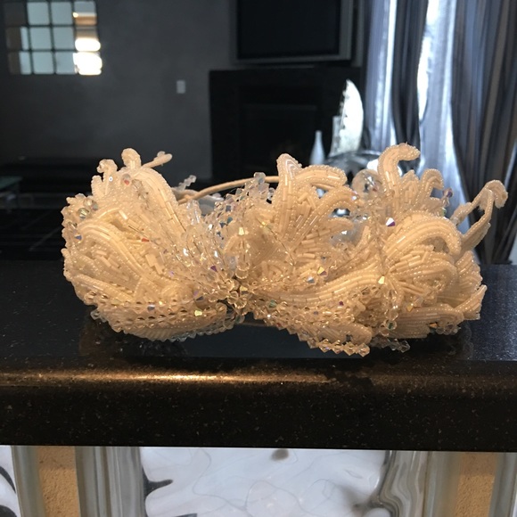 Beaded and crystal wedding crown