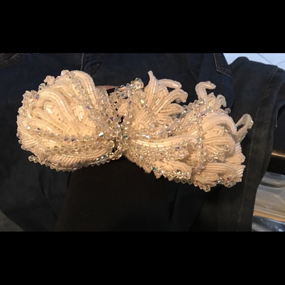 Beaded and crystal wedding crown main image 5