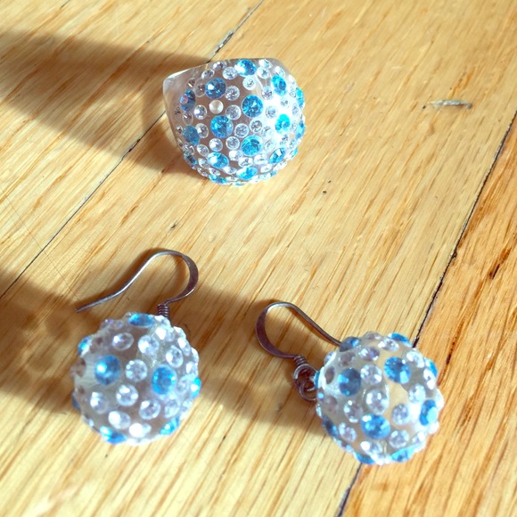 Blue & Silver Gem Earrings & Ring