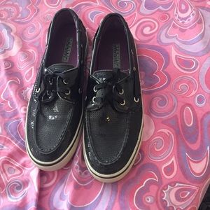 Black Sperry shoes with black sequin