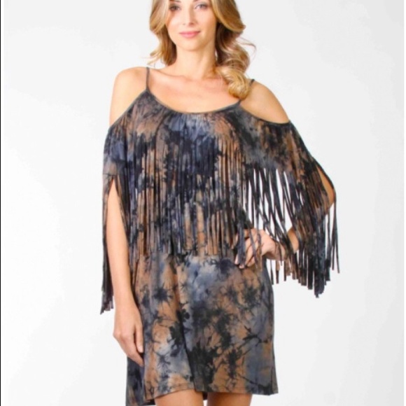 VAVA by Joy Han Maxine Open Shoulder Fringe Dress