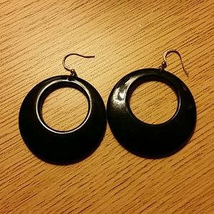 Shiny black hoop earrings