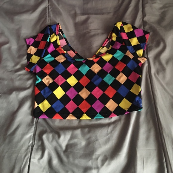 Multicolored checkered crop top